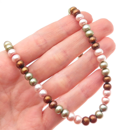 Honora 925 Sterling Silver Vintage Real Multi-Color Pearl Beaded Necklace 18"