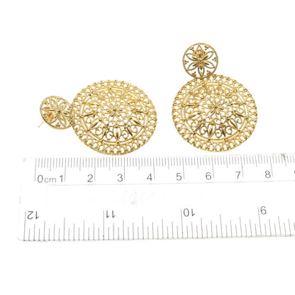 ROSS SIMONS 925 Sterling Silver Gold Plated Ornate Floral Dangle Earrings