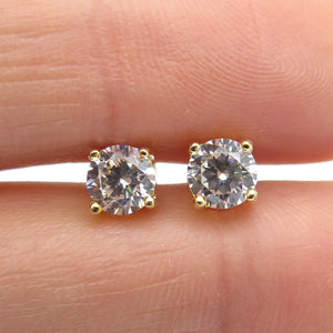 925 Sterling Silver Gold Plated Round-Cut Shaped C Z Stud Earrings