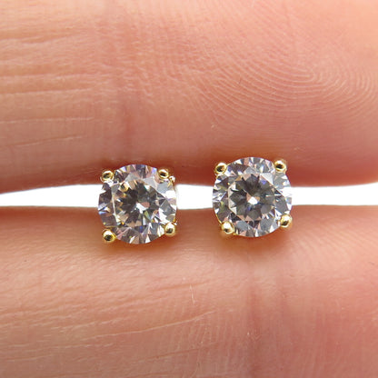 925 Sterling Silver Gold Plated Round-Cut Shaped C Z Stud Earrings