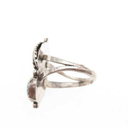 Old Pawn Sterling Silver Vintage Southwestern Turquoise Feather Ring Size 7.25