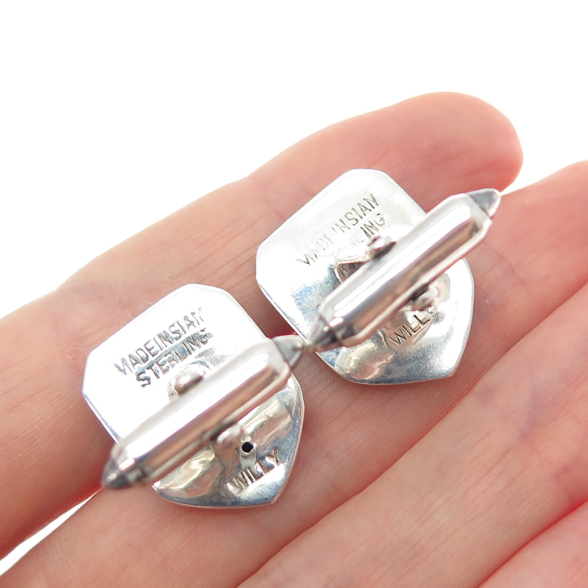 WILLY 925 Sterling Silver Antique Siam Niello Hindu Goddess Cufflinks