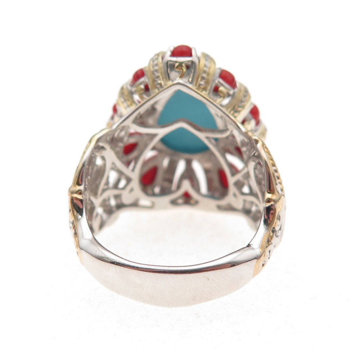 Michael Valitutti Gems En Vogue 925 Sterling Real Turquoise Coral Ring Size 8.25