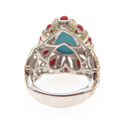 Michael Valitutti Gems En Vogue 925 Sterling Real Turquoise Coral Ring Size 8.25