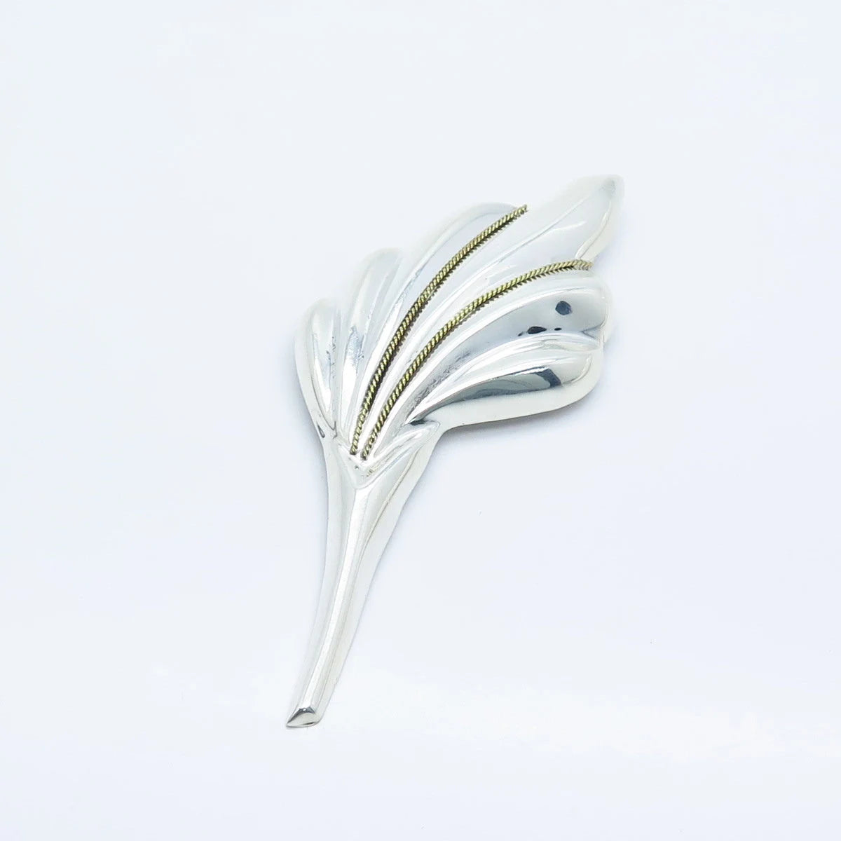 925 Sterling Silver 2-Tone Vintage Mexico Calla Lily Floral Pin Brooch