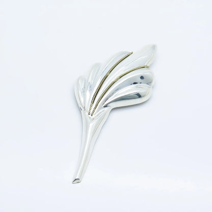 925 Sterling Silver 2-Tone Vintage Mexico Calla Lily Floral Pin Brooch