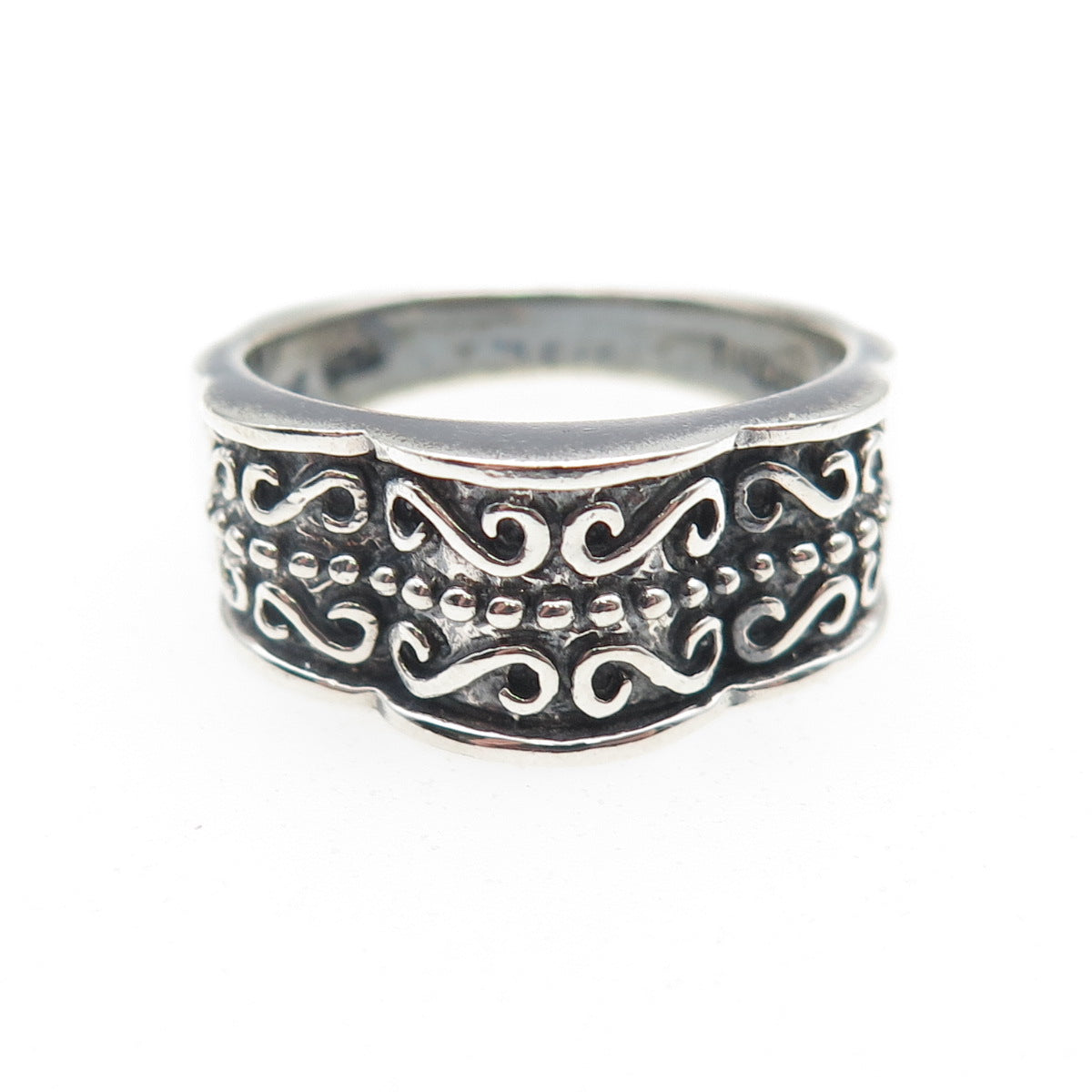 CHAPAL ZENRAY 925 Sterling Silver Vintage Modernist Swirl Oxidized Ring Size 9
