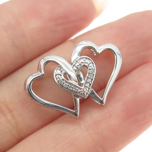 925 Sterling Silver Real Round-Cut Diamond Family Heart Slide Pendant