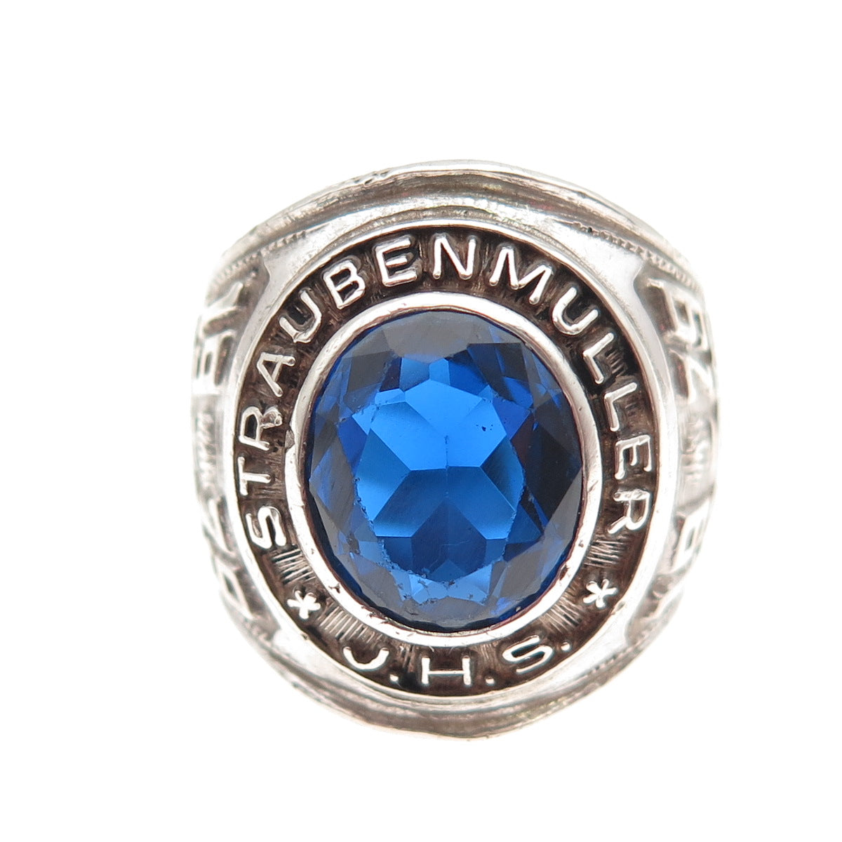 Reed&Co Sterling Vintage 1979 Lab-Sapphire Straubenmuller School Ring Size 6.75
