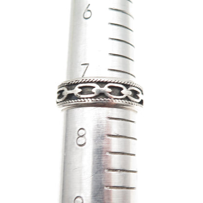 925 Sterling Silver Vintage Cable Link Oxidized Band Ring Size 7.5