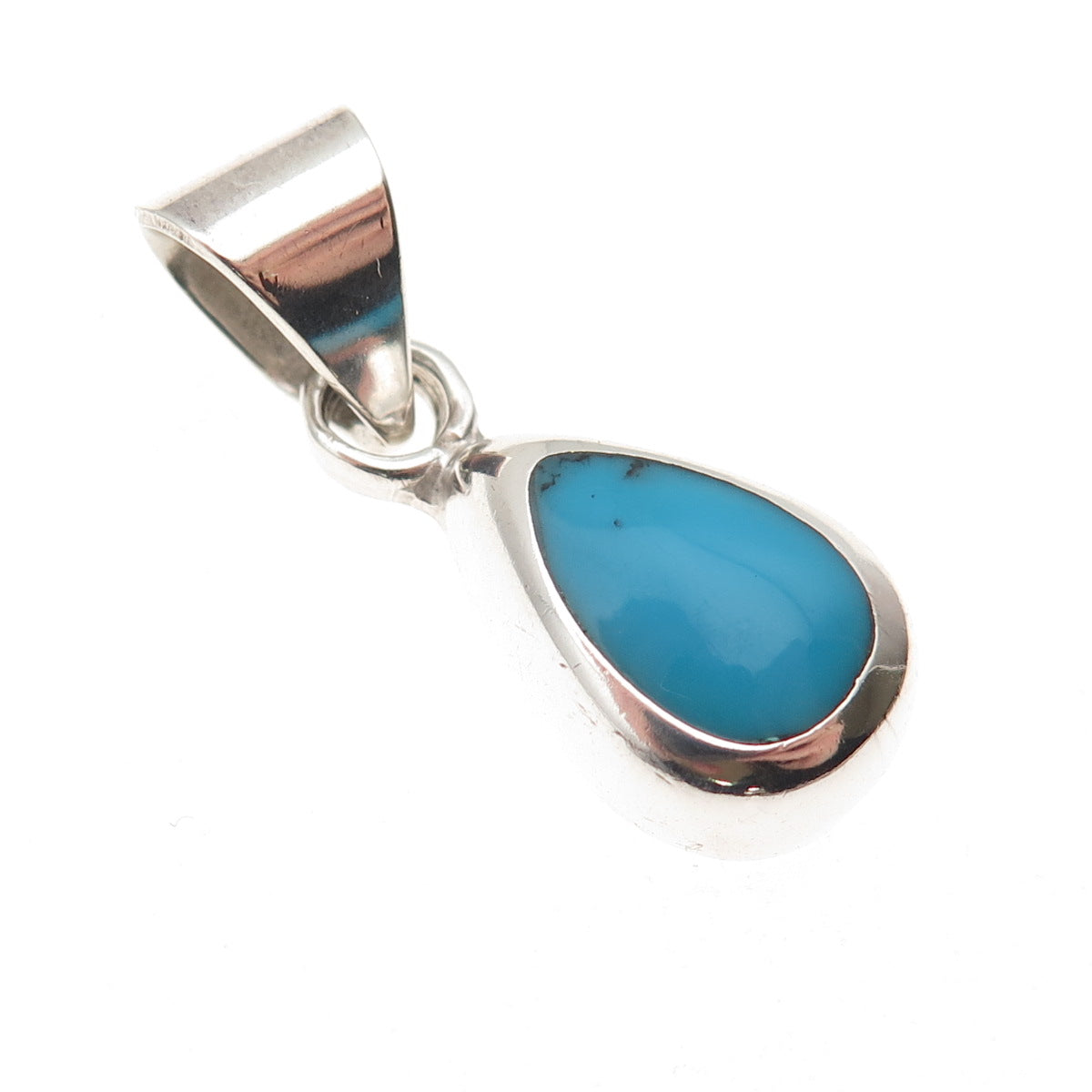 925 Sterling Silver Vintage Mexico Real Bisbee Turquoise Teardrop Charm Pendant