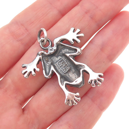 925 Sterling Silver Vintage Mexico Frog Good Luck Oxidized Charm Pendant