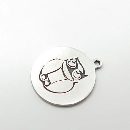 925 Sterling Silver USA Two In Town Owl Bird Charm Pendant