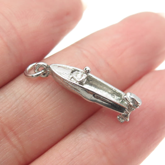 925 Sterling Silver Vintage Motor Boat Minimalist 3D Charm Pendant