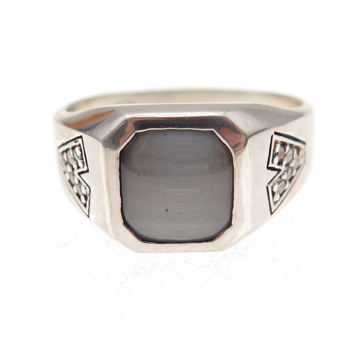 Dason 925 Sterling Silver Vintage Real Diamond & Cat's Eye Ring Size 10.75