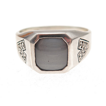 Dason 925 Sterling Silver Vintage Real Diamond & Cat's Eye Ring Size 10.75