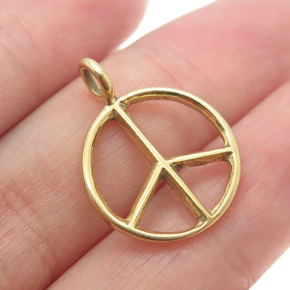 925 Sterling Silver Gold Plated Peace Symbol Round Charm Pendant