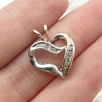 18K Yellow Gold & 925 Sterling Silver Real Round-Cut Diamond Heart Pendant