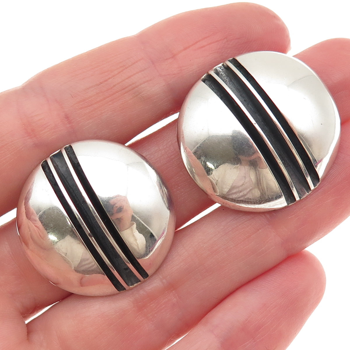 Tom Yazzie Navajo Old Pawn Sterling Vintage Southwestern Dome Oxidized Earrings