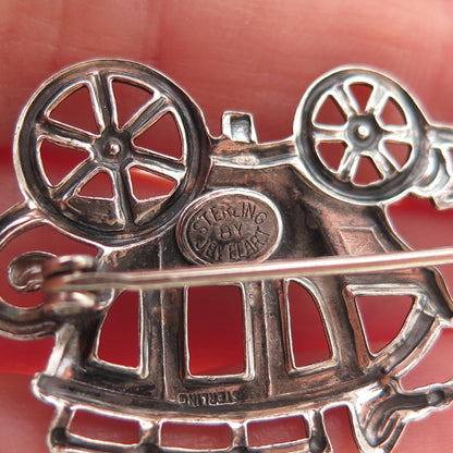 JewelArt Sterling Silver Antique Art Deco Horse & Carriage Oxidized Pin Brooch