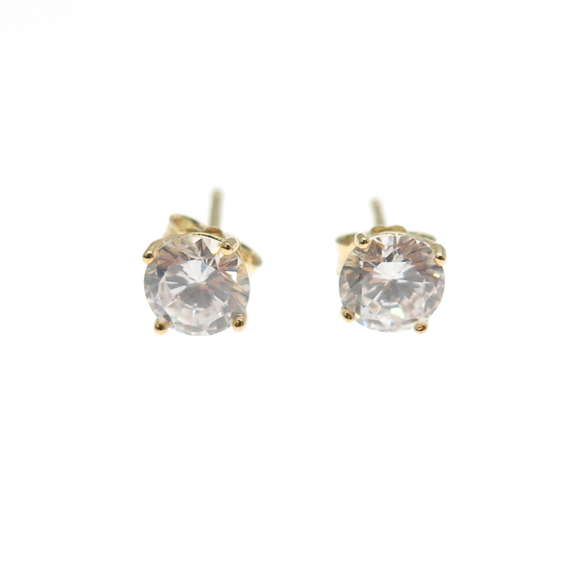 925 Sterling Silver Gold Plated Round-Cut C Z Stud Earrings