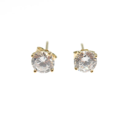 925 Sterling Silver Gold Plated Round-Cut C Z Stud Earrings