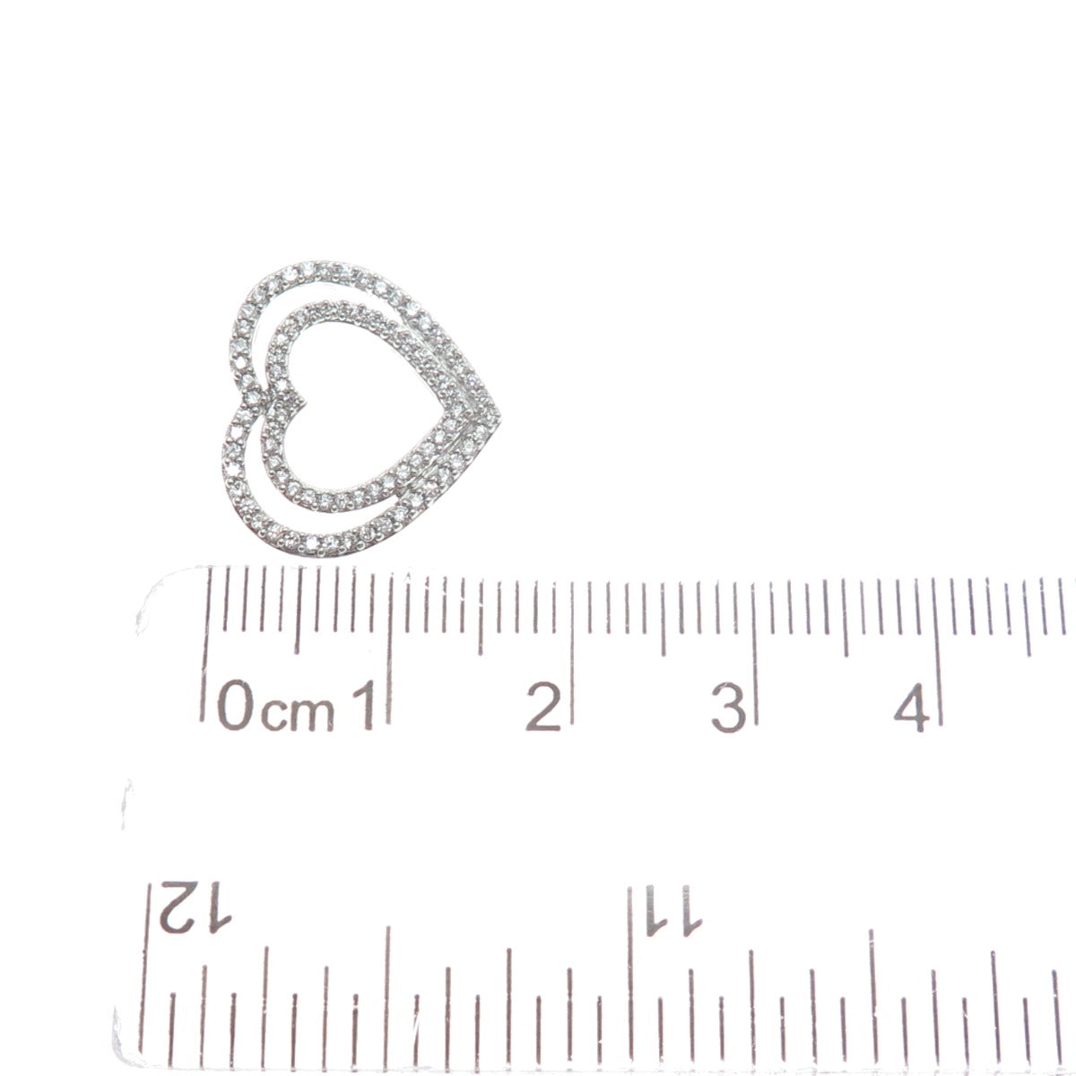 925 Sterling Silver Round-Cut C Z Double Heart Minimalist Charm Slide Pendant