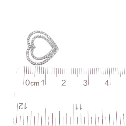 925 Sterling Silver Round-Cut C Z Double Heart Minimalist Charm Slide Pendant