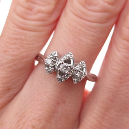 Sai 925 Sterling Silver Real Round-Cut Diamond Ring Size 7