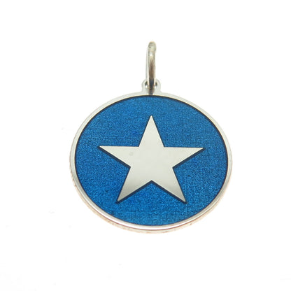 925 Sterling Silver Blue Enamel Star Round Tag Minimalist Charm Pendant