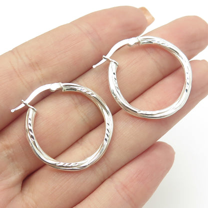 HAN 925 Sterling Silver Ribbed Textured Hoop Earrings