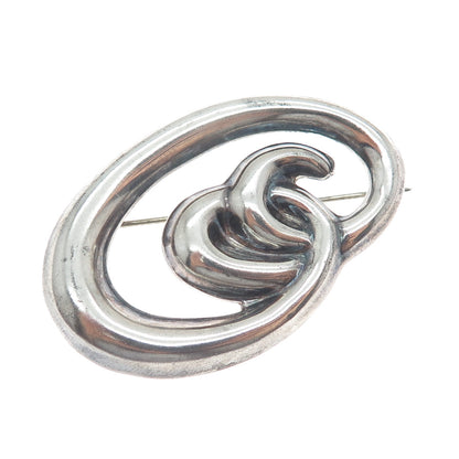 925 Sterling Silver Vintage Mexico Modernist Oval Swirl Oxidized Pin Brooch