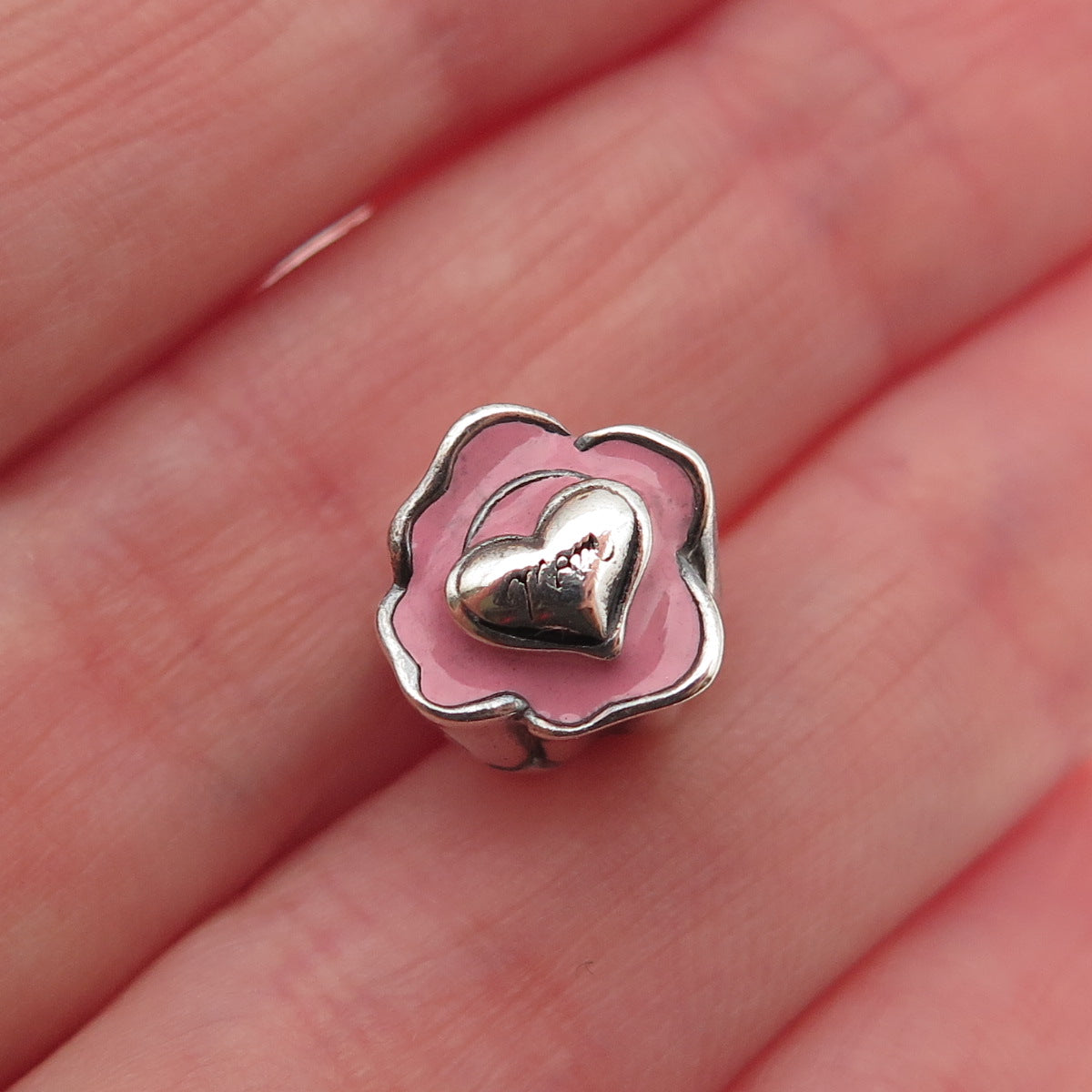Chamilia 925 Sterling Silver Enamel Mom Rose Flower Slide Bead Charm