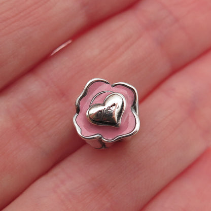 Chamilia 925 Sterling Silver Enamel Mom Rose Flower Slide Bead Charm