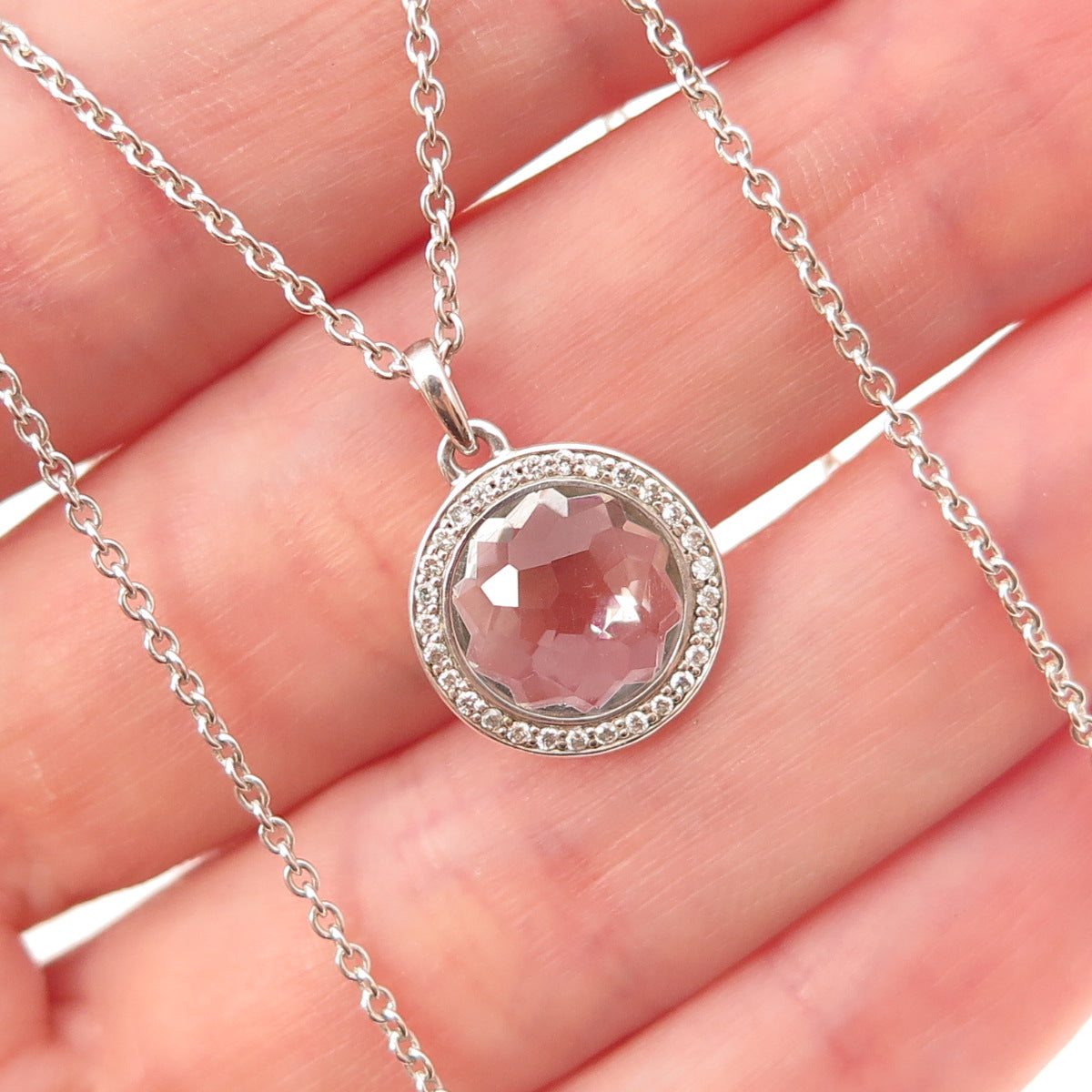 Ippolita Sterling Silver Real Diamond & Clear Quartz Lollipop Necklace 16-18"
