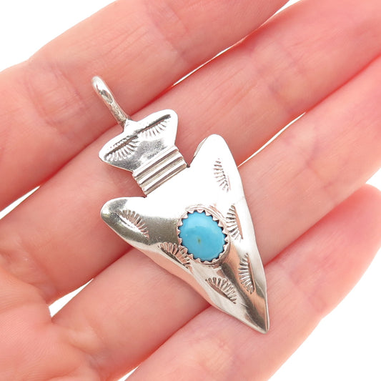 Kay Johnson Anglo Old Pawn 925 Sterling Vintage Turquoise Arrow Charm Pendant