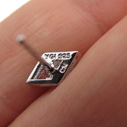 925 Sterling Silver Triangle-Cut C Z Stud Earrings