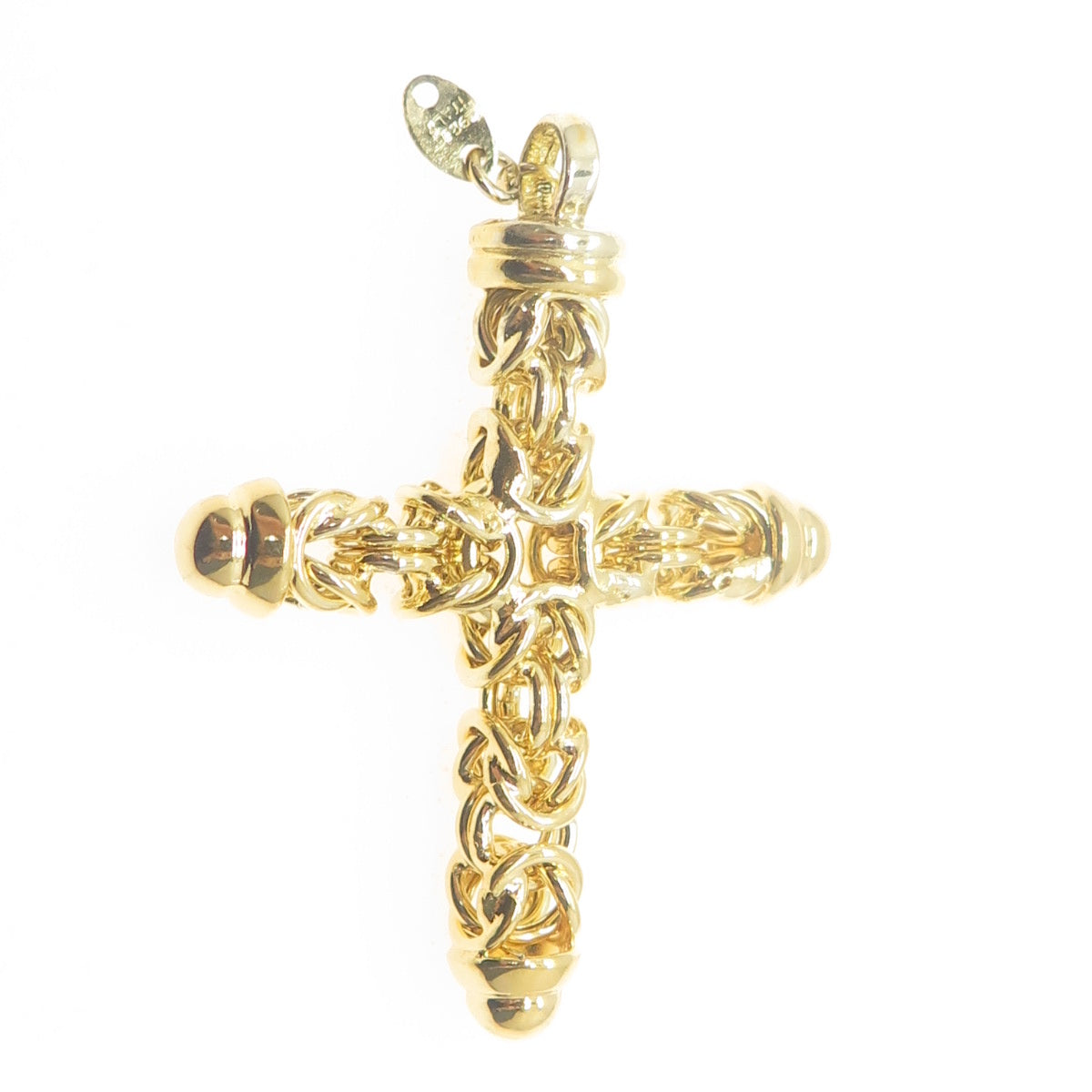 925 Sterling Silver Gold Plated Italy Byzantine Link Cross Pendant