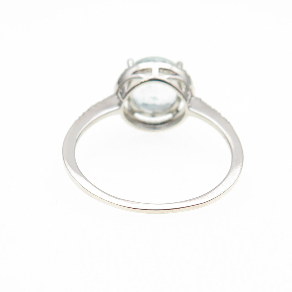 925 Sterling Silver Real Diamond Approx. 0.35ct & Aquamarine Gem Ring Size 12