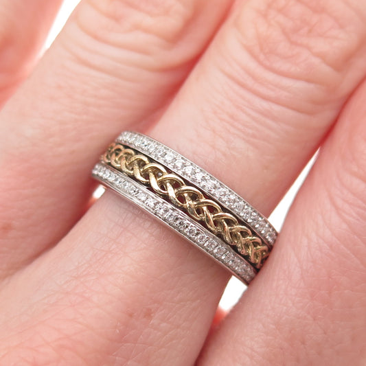 925 Sterling Silver 2-Tone Round-Cut C Z Braided Band Ring Size 7.25