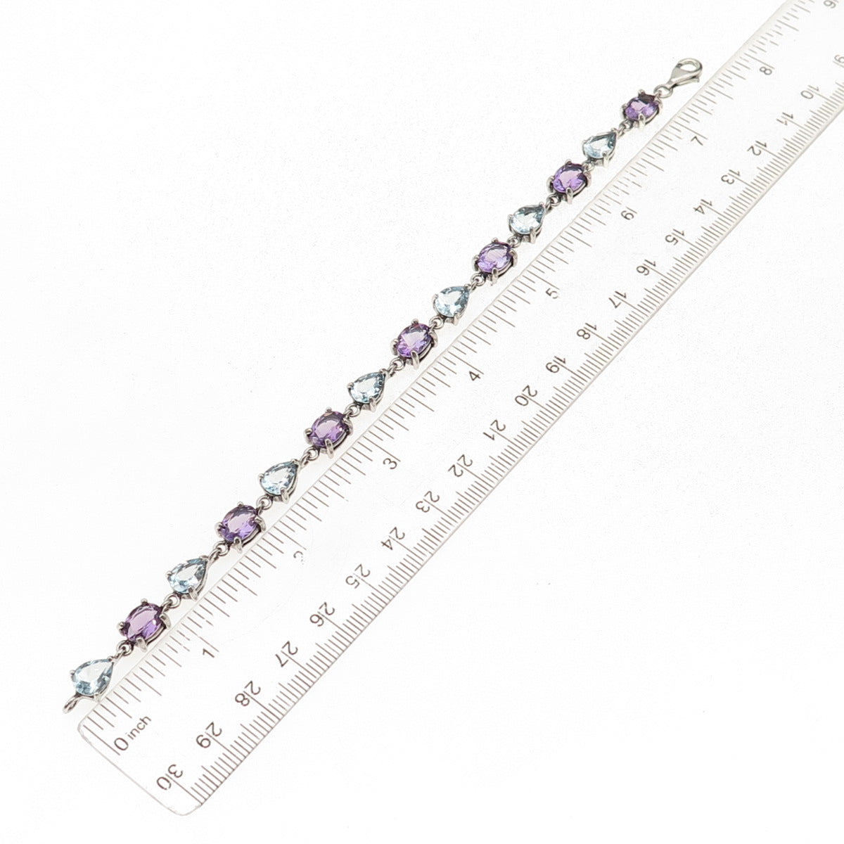 925 Sterling Silver Vintage Real Blue Topaz & Amethyst Bracelet 7.25"