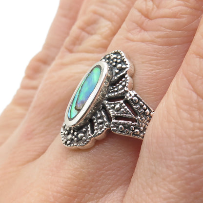 925 Sterling Silver Vintage Real Abalone Shell Oxidized Ring Size 9