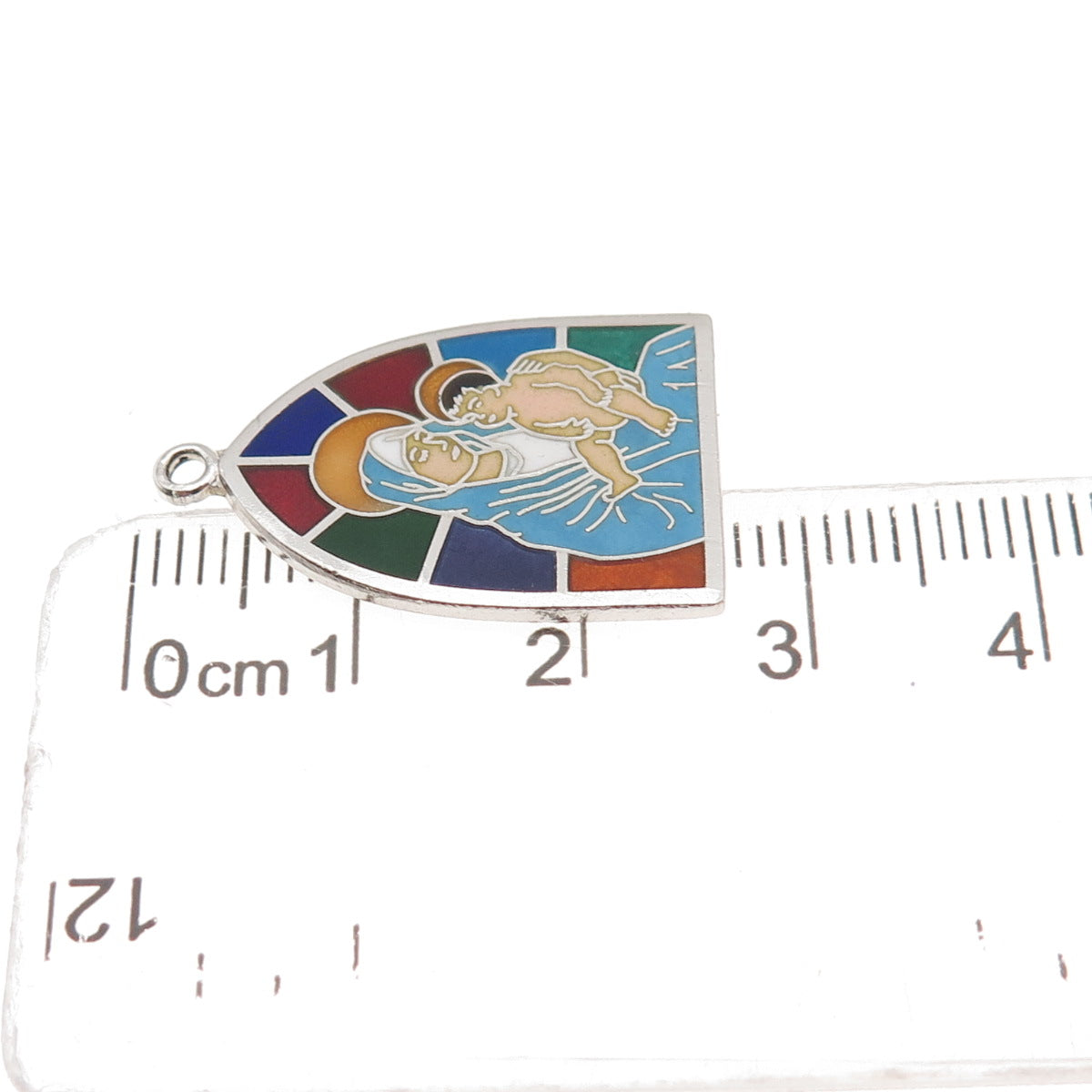 Griffith & Sons 925 Sterling Silver Vintage Enamel St. Mary Jesus Charm Pendant
