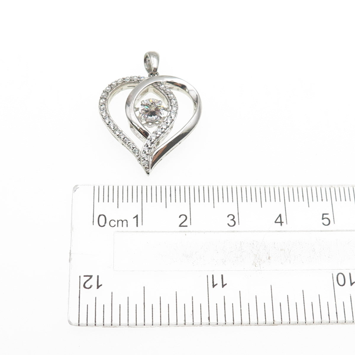 JH YOUNG 925 Sterling Silver Round-Cut C Z Heart Charm Pendant