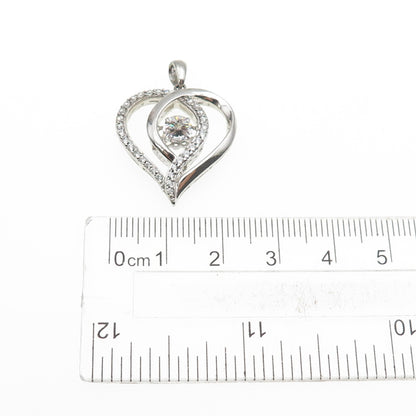 JH YOUNG 925 Sterling Silver Round-Cut C Z Heart Charm Pendant