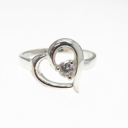 925 Sterling Silver Vintage Round-Cut C Z Heart Ring Size 8