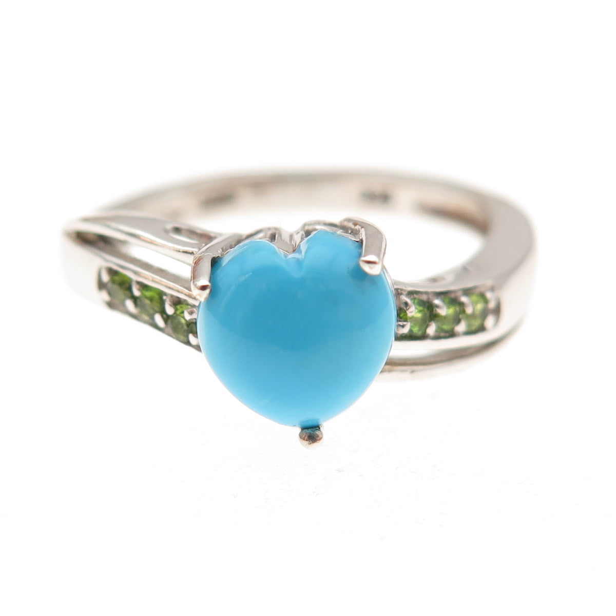 Chuck Clemency 925 Sterling Silver Real Turquoise & Peridot Heart Ring Size 8