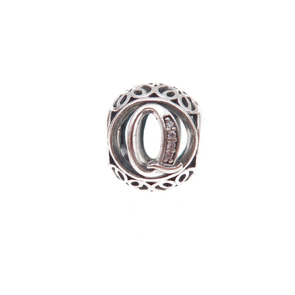 Pandora 925 Sterling Silver C Z Letter Q Slide Bead Charm
