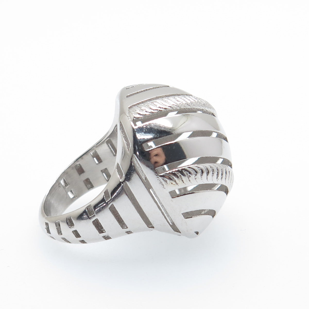 925 Sterling Silver Italy Modernist Ribbed Dome Ring Size 7.75