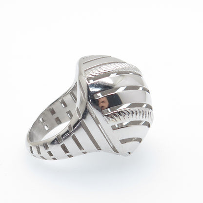 925 Sterling Silver Italy Modernist Ribbed Dome Ring Size 7.75